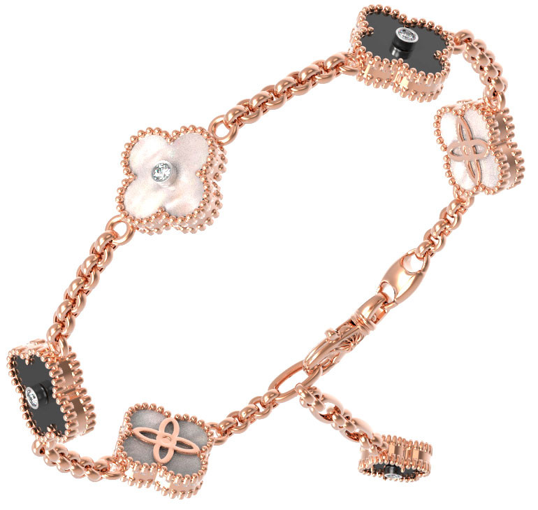 Браслет из золота c бриллиантами, ониксом и перламутром