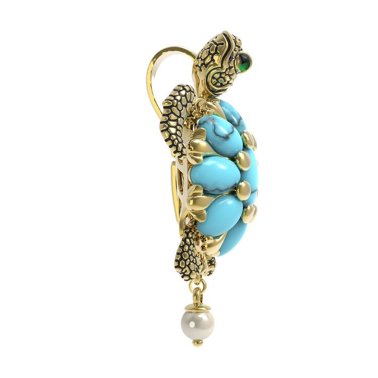 Подвеска из лимонного золота c эмалью, жемчугом и бирюзой