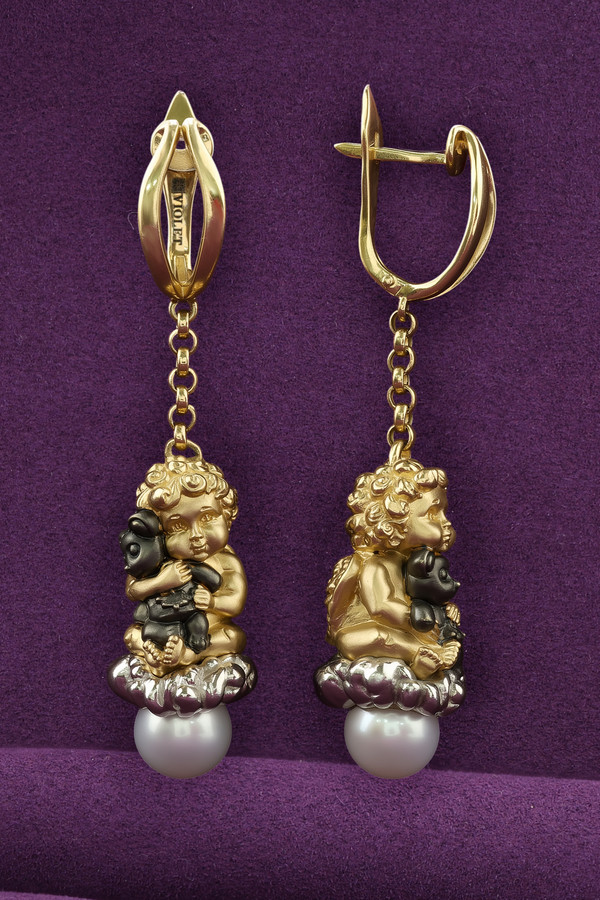 Серьги из лимонного золота c жемчугом