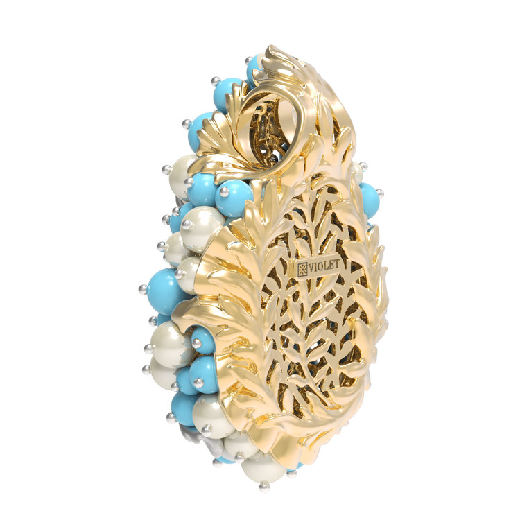 Подвеска из лимонного золота c жемчугом и бирюзой