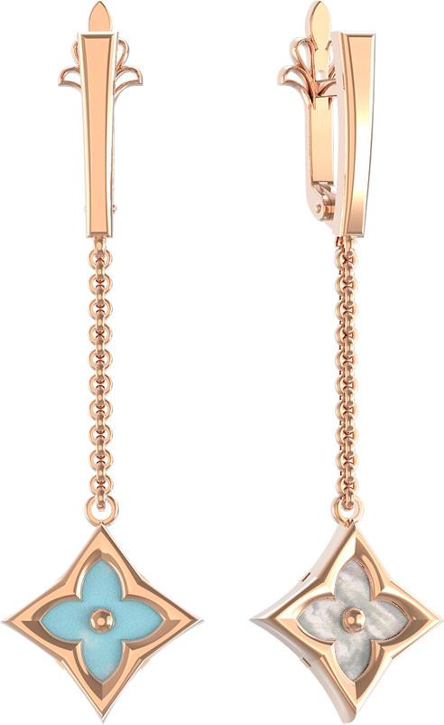 Серьги из золота c бирюзой и перламутром