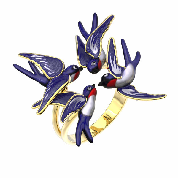 Кольцо из лимонного золота c эмалью