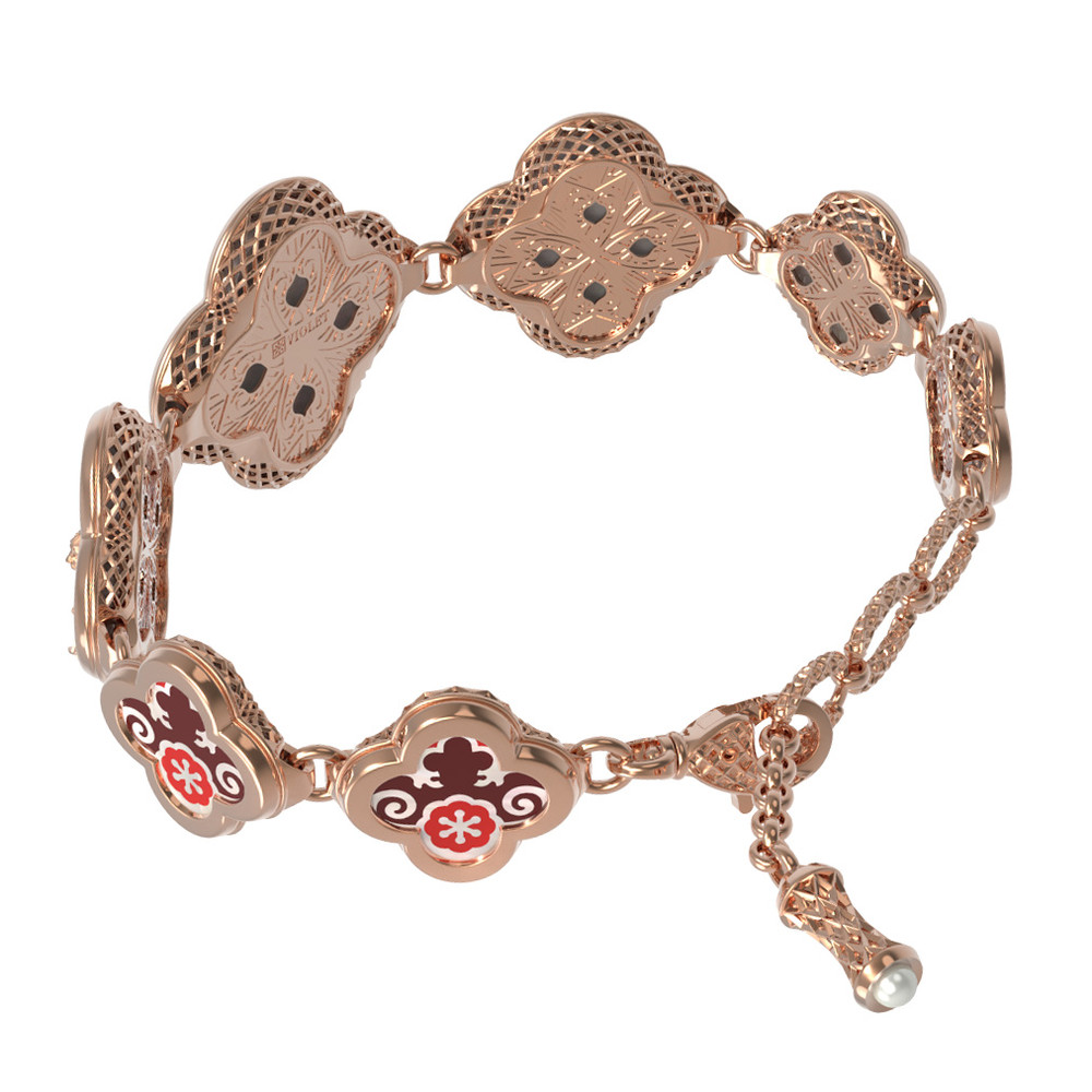 Браслет из золота c эмалью, жемчугом и перламутром