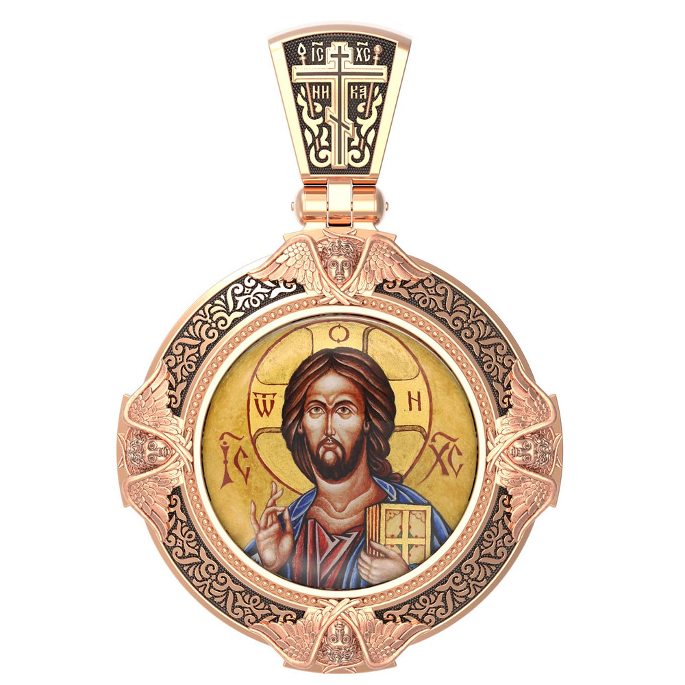 Образок из золота c эмалью, иконописью и темперой