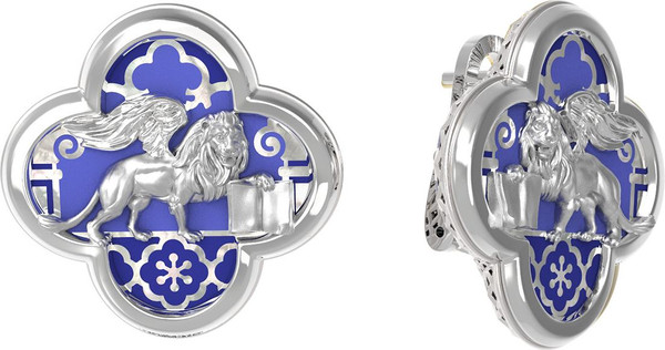 Серьги из белого золота c эмалью и перламутром