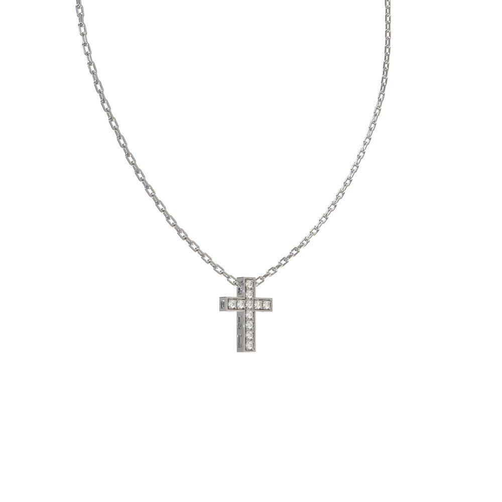 Крест из белого золота c бриллиантами