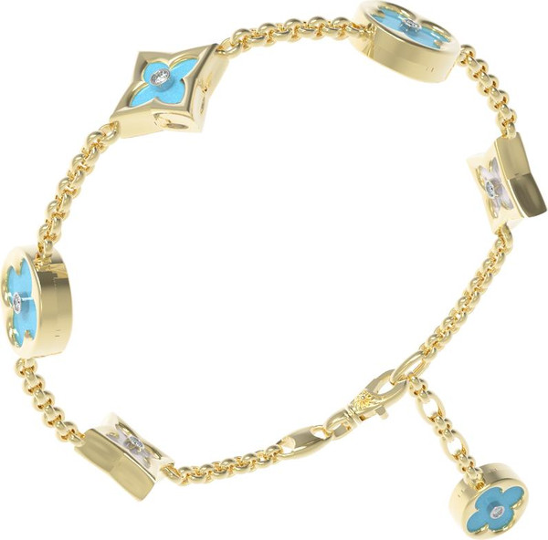 Браслет из лимонного золота c бриллиантами, бирюзой и перламутром