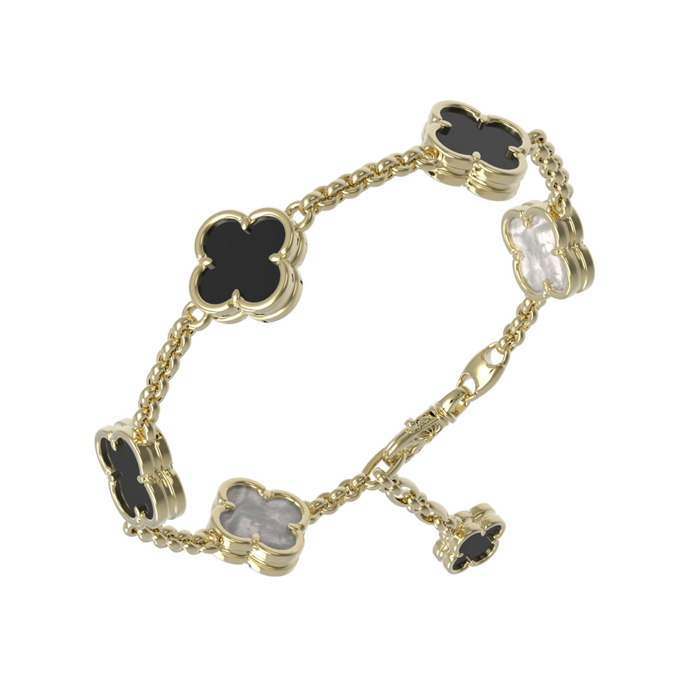 Браслет из лимонного золота c ониксом и перламутром