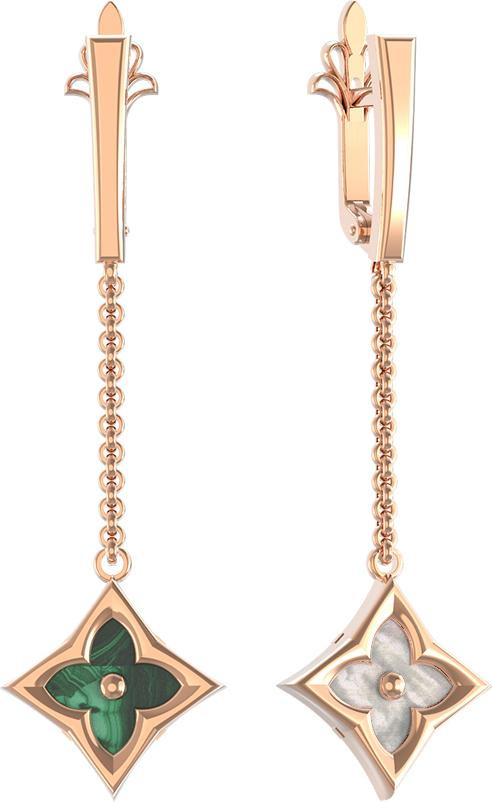 Серьги из золота c малахитом и перламутром