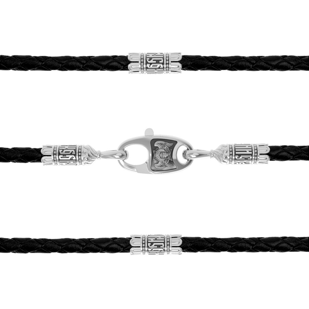 Гайтан из белого золота c кожаным шнурком