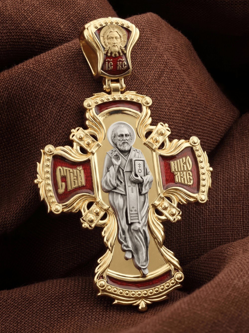 Крест из лимонного золота c эмалью