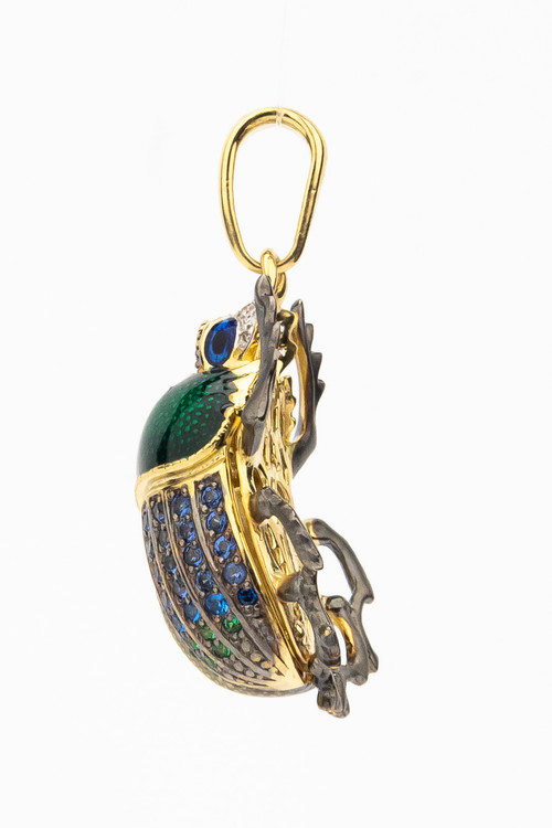 Подвеска из лимонного золота c эмалью, фианитом, турмалином и сапфиром