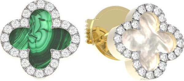 Серьги из лимонного золота c бриллиантами, малахитом и перламутром