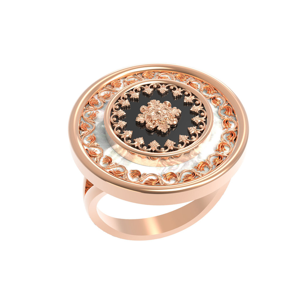 Кольцо из золота c ониксом и перламутром