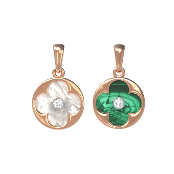 Подвеска из золота c бриллиантами, малахитом и перламутром