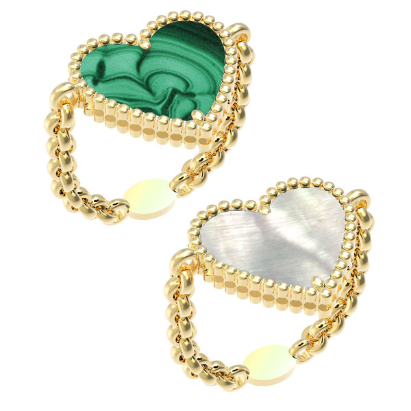 Кольцо из лимонного золота c малахитом и перламутром