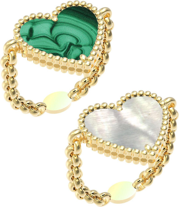 Кольцо из лимонного золота c малахитом и перламутром