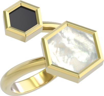 Кольцо из лимонного золота c ониксом и перламутром