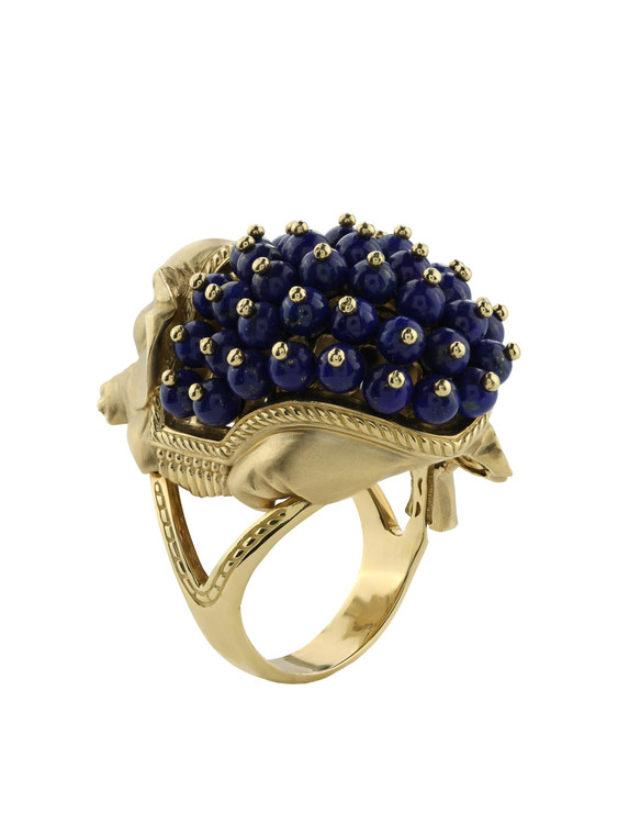 Кольцо из лимонного золота c эмалью и лазуритом