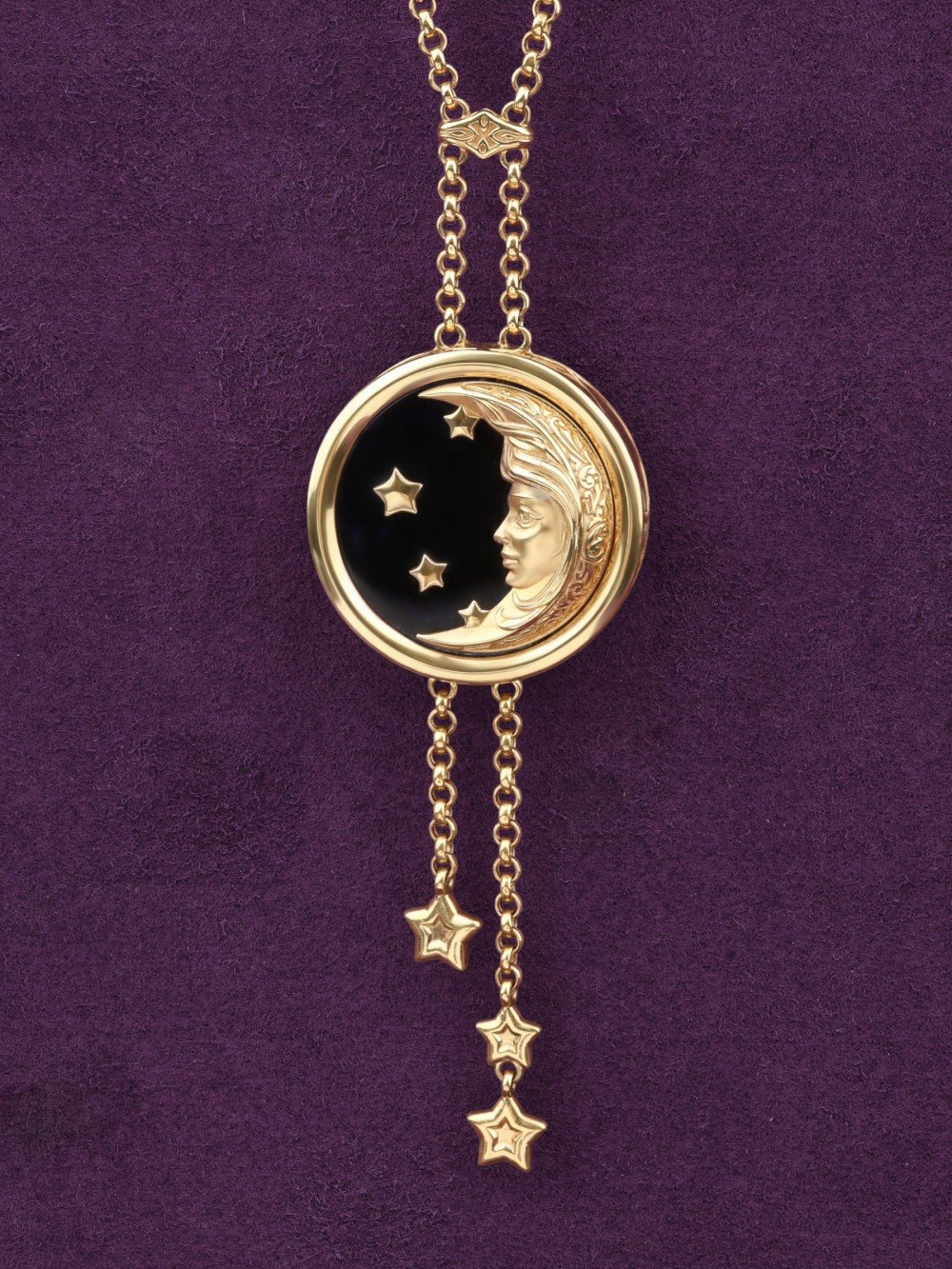 Колье из лимонного золота c ониксом и перламутром