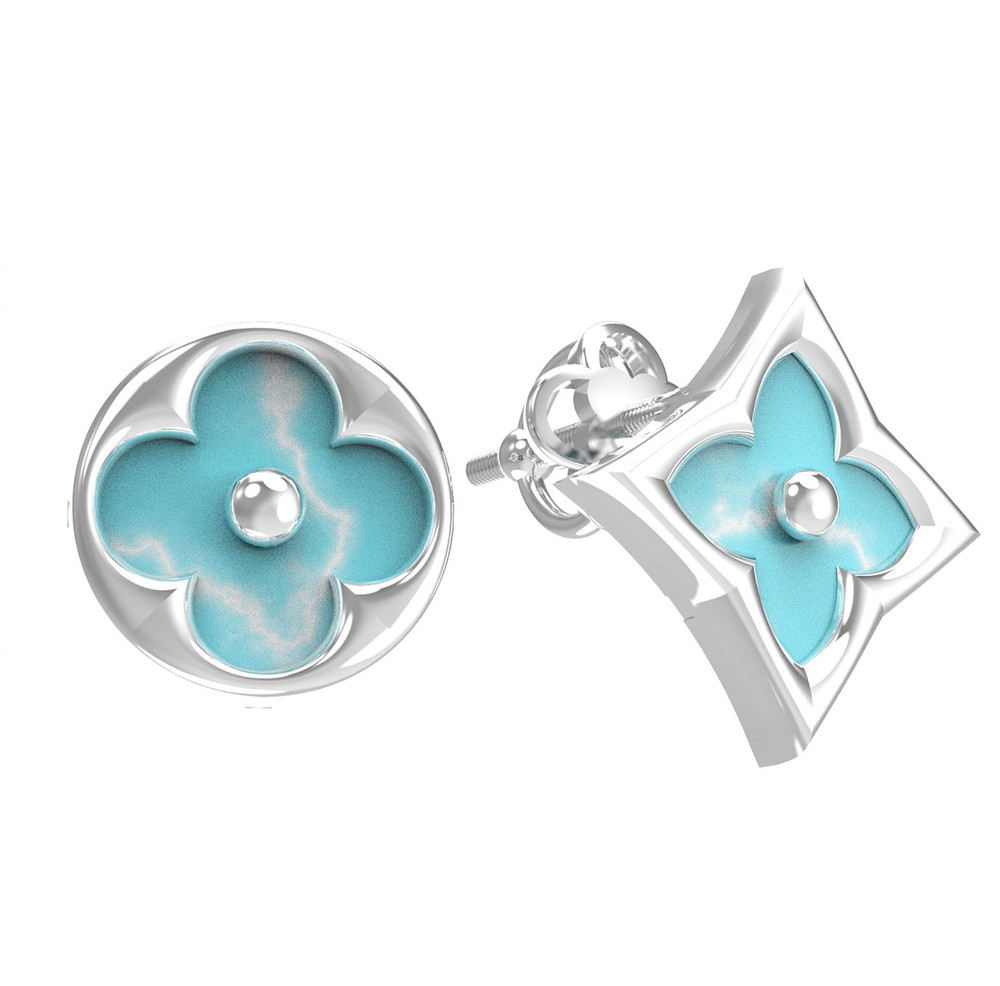 Серьги из белого золота c бирюзой