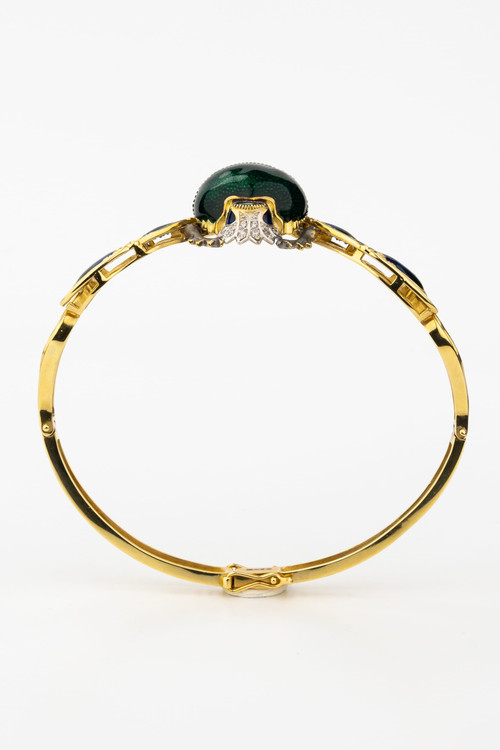 Браслет из лимонного золота c эмалью, фианитом, турмалином и эмалью