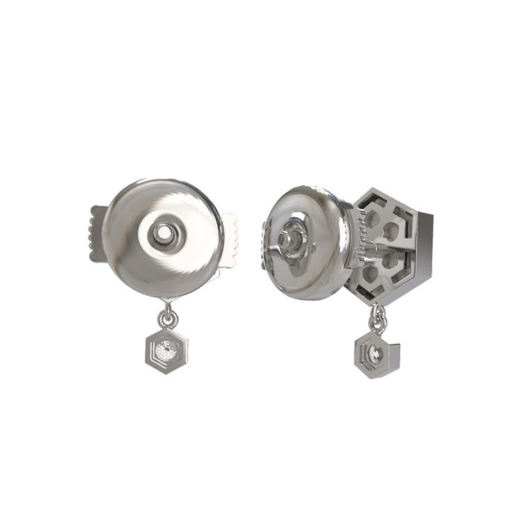 Серьги из белого золота c бриллиантами, ониксом и перламутром