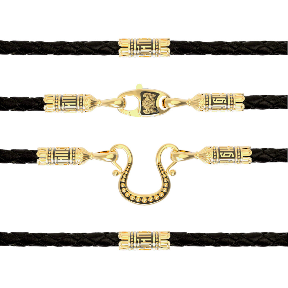 Гайтан из лимонного золота c кожаным шнурком