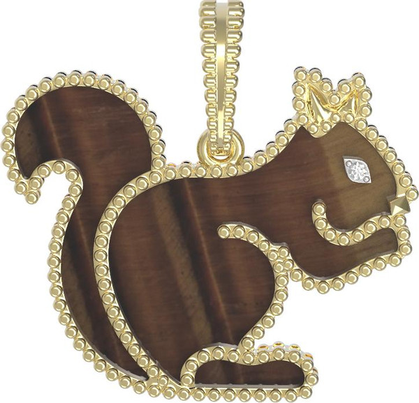 Подвеска из лимонного золота c бриллиантами и тигровым глазом