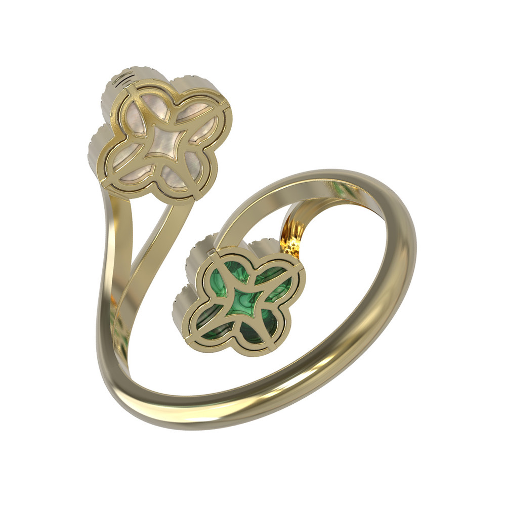 Кольцо из лимонного золота c бриллиантами, малахитом и перламутром