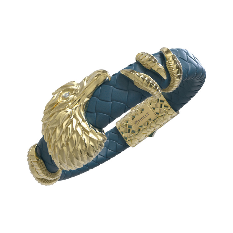 Браслет из лимонного золота c бриллиантами и кожаным шнурком