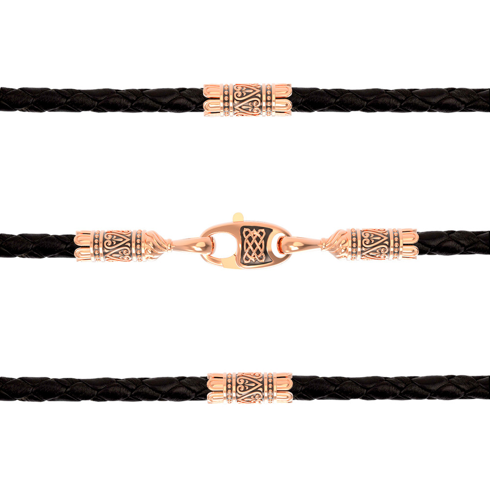 Гайтан из золота c кожаным шнурком