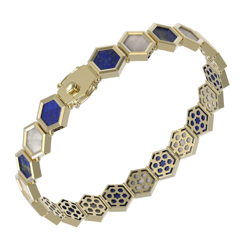 Браслет из лимонного золота c лазуритом и перламутром