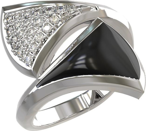 Кольцо из белого золота c бриллиантами и ониксом