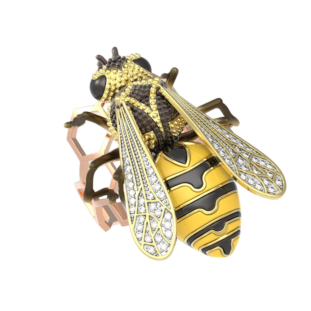 Кольцо из золота c эмалью и фианитом