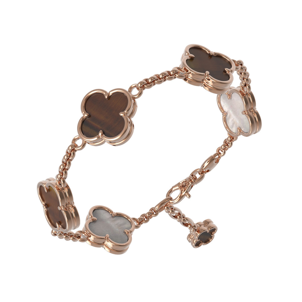 Браслет из золота c тигровым глазом и перламутром