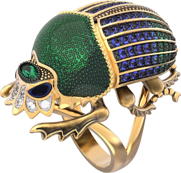 Кольцо из лимонного золота c эмалью, фианитом и турмалином