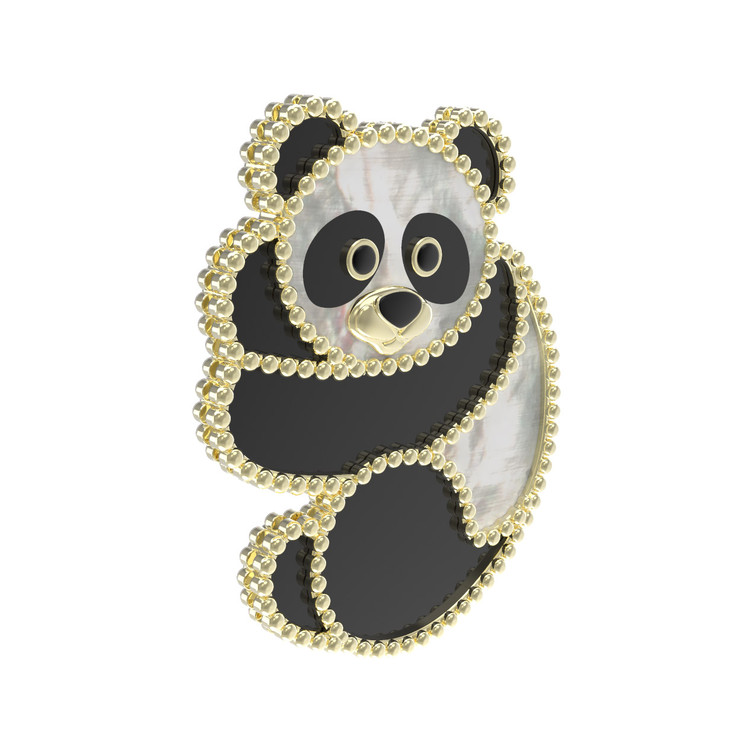 Брошь из лимонного золота c эмалью, ониксом и перламутром