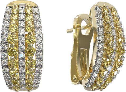 Серьги из лимонного золота c бриллиантами и сапфиром