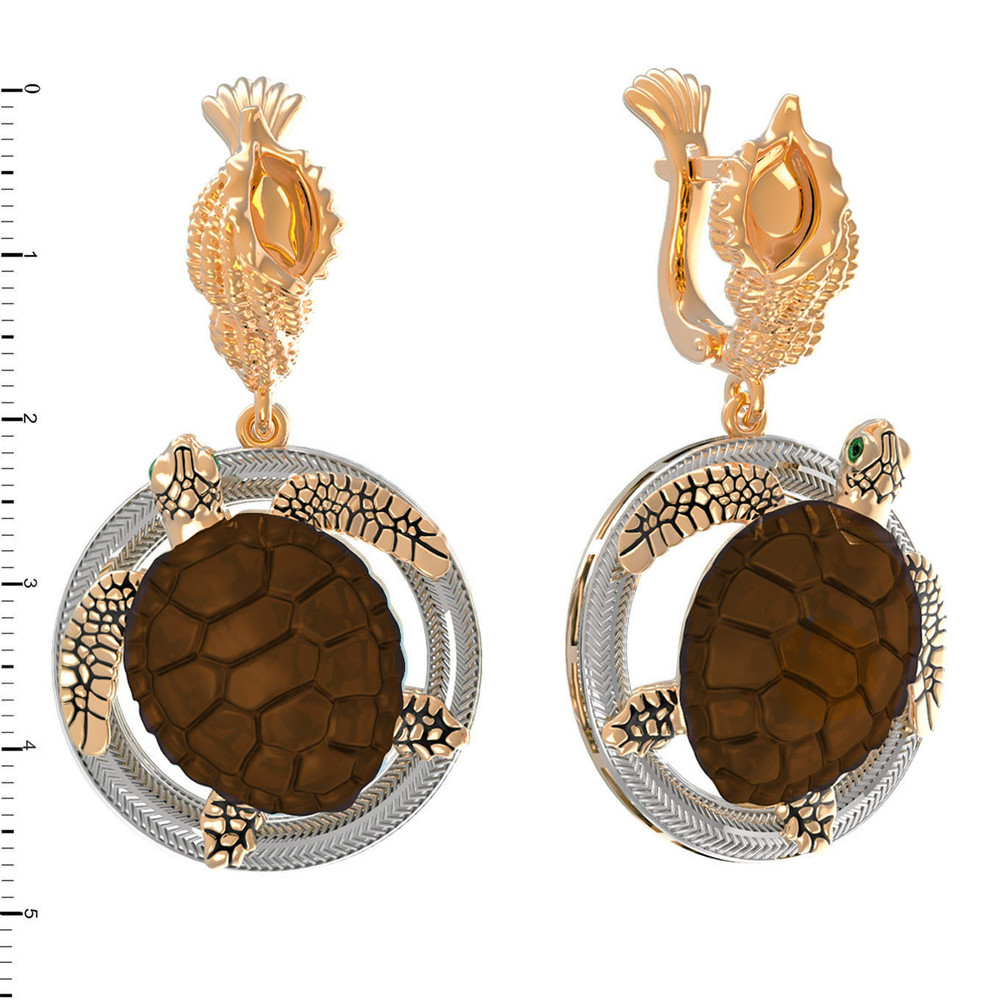 Серьги из золота c эмалью и железным деревом