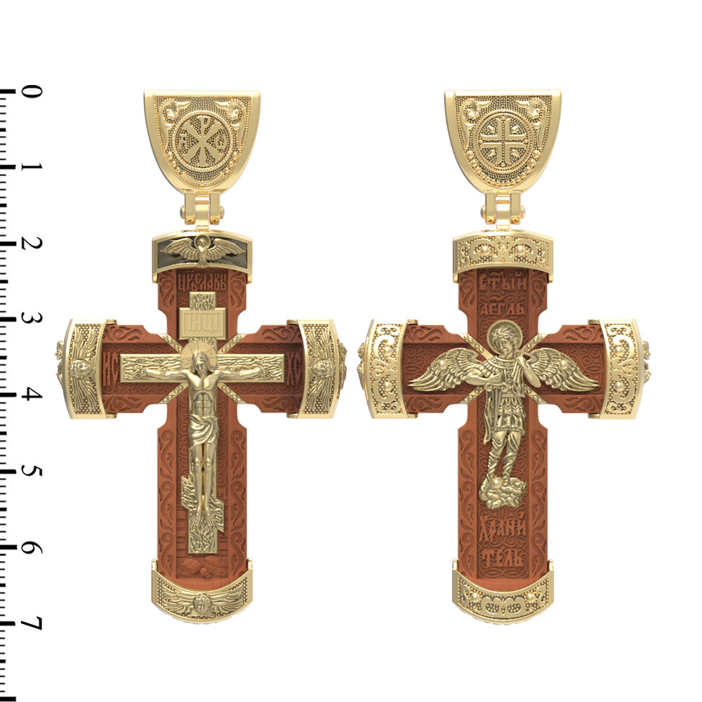 Крест из лимонного золота c деревом груши