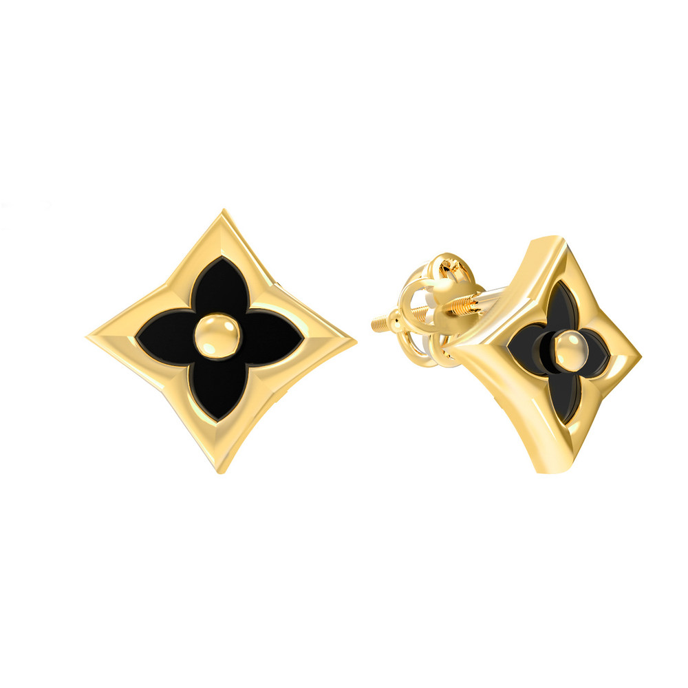 Серьги из лимонного золота c ониксом