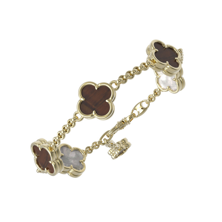 Браслет из лимонного золота c тигровым глазом и перламутром