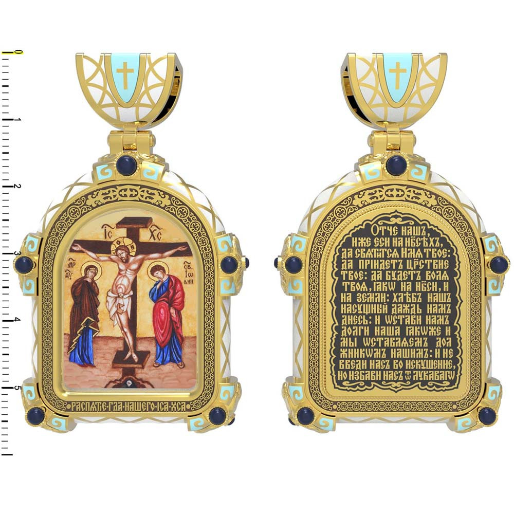 Образок из лимонного золота c эмалью, иконописью и темперой