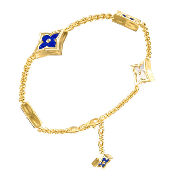 Браслет из лимонного золота c лазуритом и перламутром