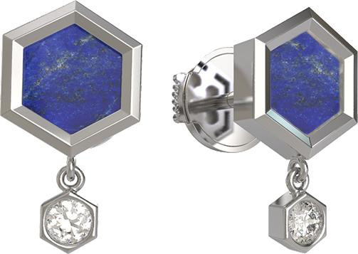 Серьги из белого золота c бриллиантами и лазуритом