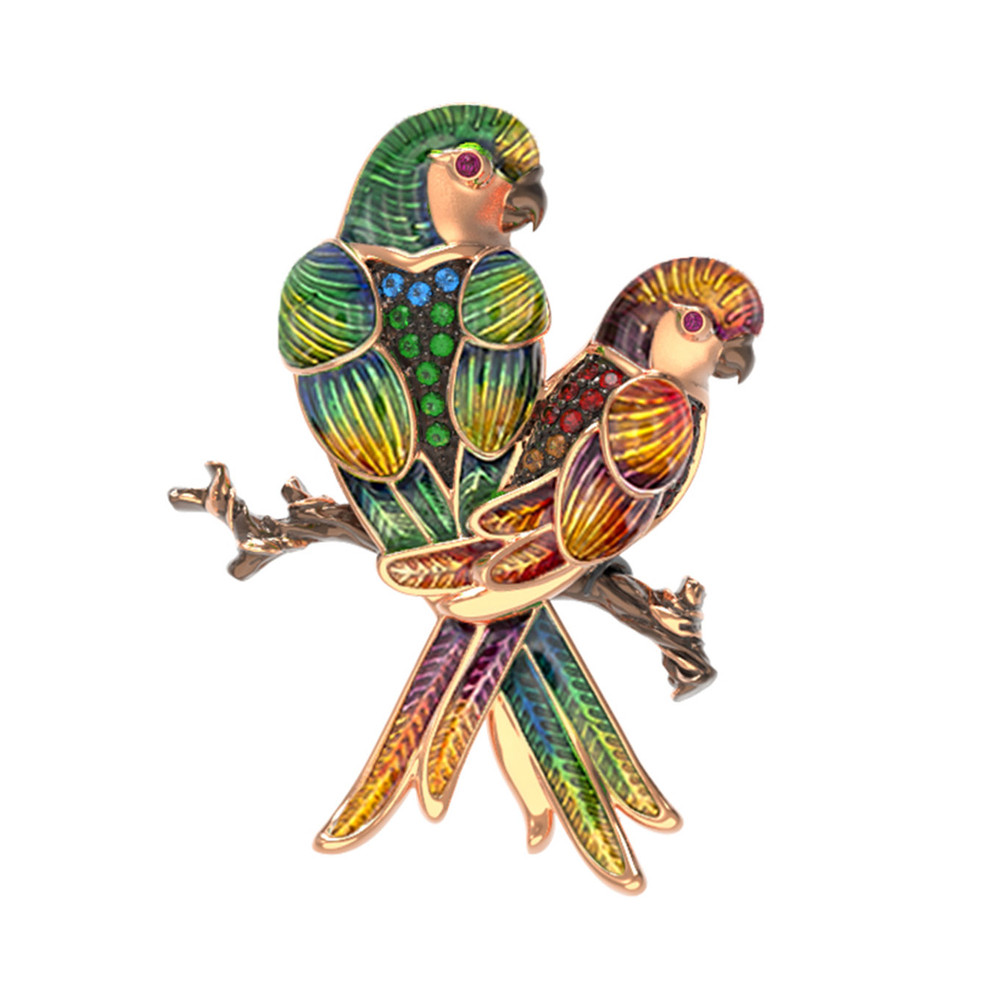 Брошь из золота c эмалью и фианитом