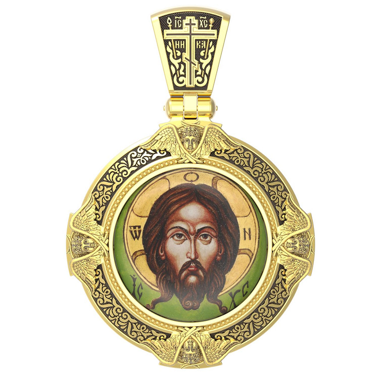 Образок из лимонного золота c эмалью, иконописью и темперой