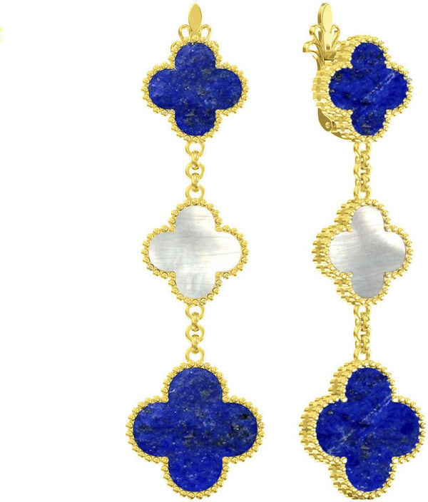 Серьги из лимонного золота c лазуритом и перламутром