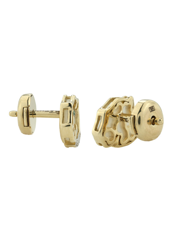 Серьги из лимонного золота c бриллиантами, изумрудом и перламутром